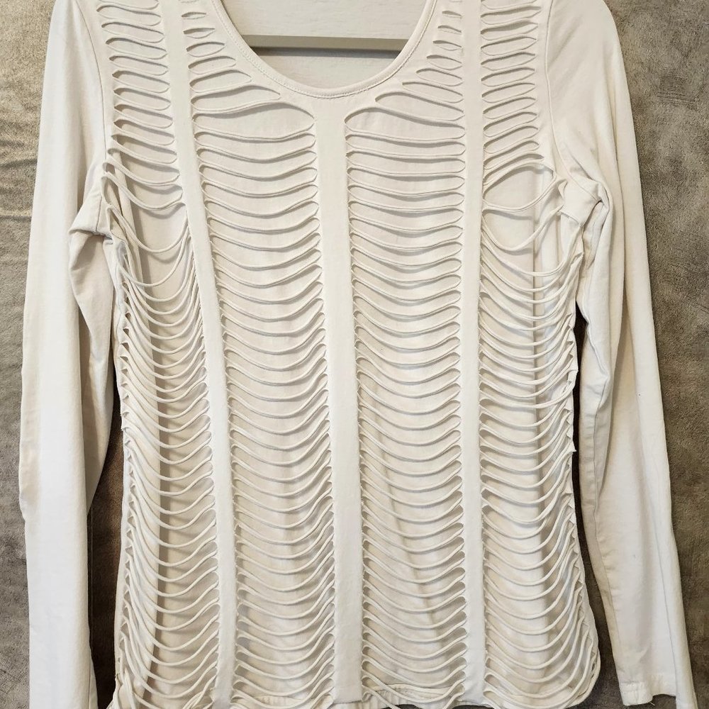 Horizontal Strip Cut-Out Long Sleeve Shirt